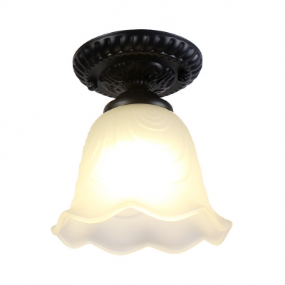 American Rustic Bell Ceiling Fixture Frosted Glass 1 Light White Flush Mount Light for Hallway