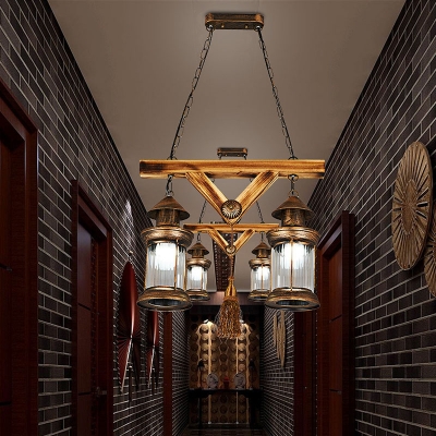 Antique Bronze Lantern Island Light with Tassel Industrial Metal 2 Lights Hanging Light for Corridor