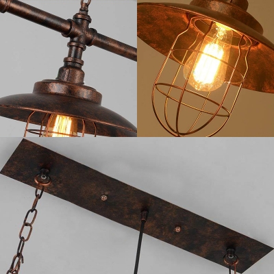 Antique Style Island Fixture with Saucer Shade and Iron Wire 2 Lights Metal Hanging Light for Kitchen