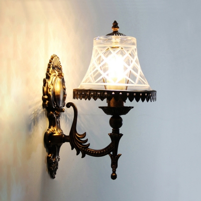 Antique Style Tapered Sconce Light 1 Light Metal and Glass Wall Lamp for Bedroom Foyer