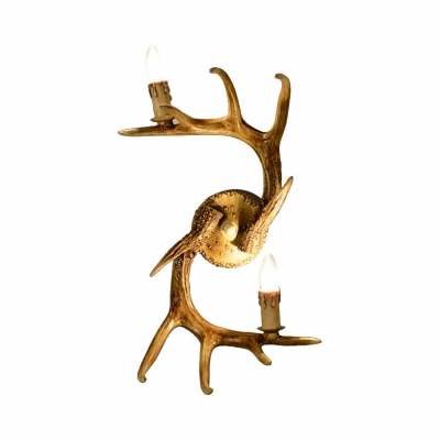 Bedroom Dining Room Antlers Sconce Wall Light Metal 2 Lights Rustic Brass Wall Lamp