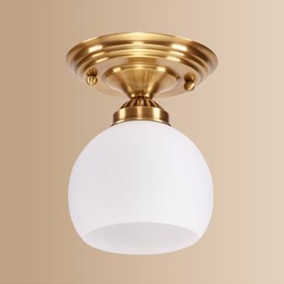 Bedroom Globe Shade Ceiling Light Open Frosted Glass 1 Light Simple Style White Flush Light