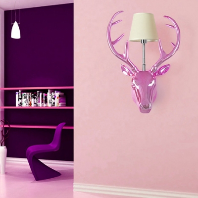 Bedroom Living Room Sconce Resin Single Light Antique Style Wall Light with Deer Decoration and Tapered Shade