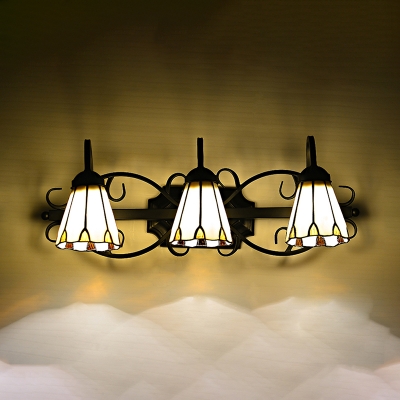 Bedroom Restaurant Cone Sconce Light Glass 3 Lights American Rustic Wall Light in Black