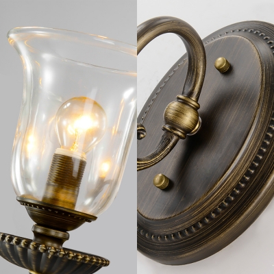 Bell Shape Hallway Foyer Wall Light Metal and Glass Single Light Industrial Sconce Light in Bronze