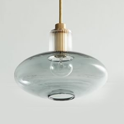 Blue/Smoke Gray Oval Ceiling Light 1 Light Traditional Glass Hanging Lamp for Bedroom Bathroom