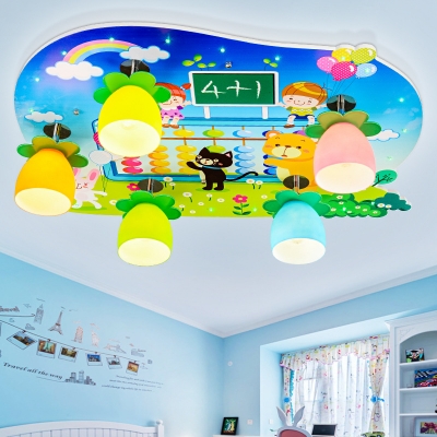 Bowl Shape LED Ceiling Mount Light Eye-Caring Cute Pattern Flush Mount Light for Girl Boy Bedroom