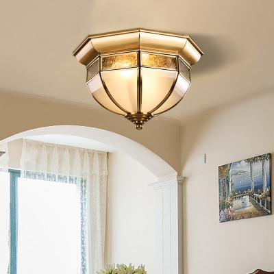 Brass Octagon Ceiling Mount Light Luxurious Style Frosted Glass Flush Light for Dining Room