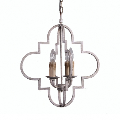 Candle Shape Dining Room Chandelier Metal and Resin 4 Lights Antique Style Pendant Lighting