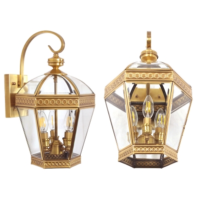 Candle Shape Wall Lantern 3 Lights Classic Clear Glass Metal Sconce Light for Foyer Hotel Hallway