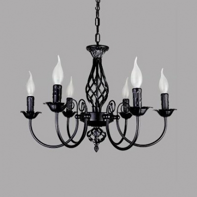 Classic Candle Hanging Light Metal 6/8 Lights Black/White Chandelier for Dining Room Restaurant