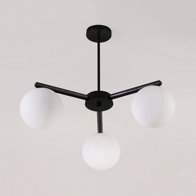Classic Globe Shade Ceiling Light Frosted Glass 3 Lights Black/White Chandelier for Bedroom Hotel