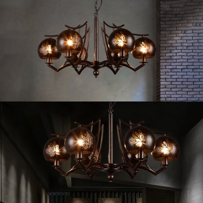 Coffee Shop Globe Chandelier Metal 6 Lights Industrial Pendant Lighting in Bronze