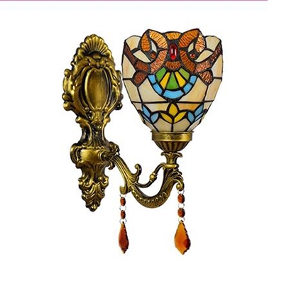 Colorful Dome Wall Light 1 Light Tiffany Style Baroque Glass Sconce Light for Bathroom Stair