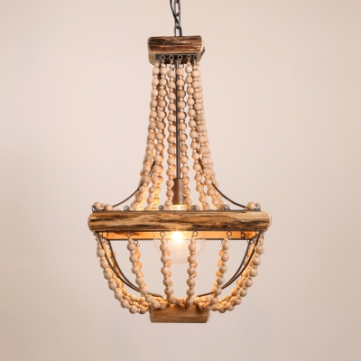 Decorative Chandelier Light Wooden Beads and Metal Single Light Pendant Lighting for Living Room