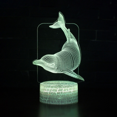 Dolphin Pattern 7 Color 3D Bedside Light Touch Sensor Remote Control LED Night Light with USB Port and Battery for Home
