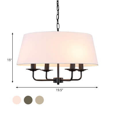 Drum Shade Suspension Light Metal and Fabric 4 Lights Rustic Style Chandelier in White/Flaxen/Green
