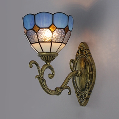 Flower Shape Sconce Light 1 Light Mediterranean Style Stained Glass Wall Lamp for Dinging Room Kitchen