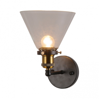 Glass Cone Shape Wall Lamp Study Hallway Single Light Industrial Wall Light Fixture