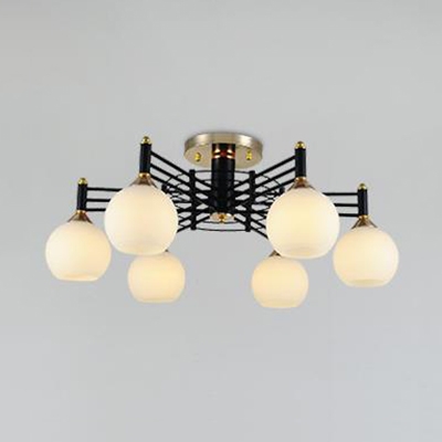 Globe Shade Semi Flush Ceiling Light 3/5/6 Lights Contemporary Ceiling Lamp in Black for Kitchen