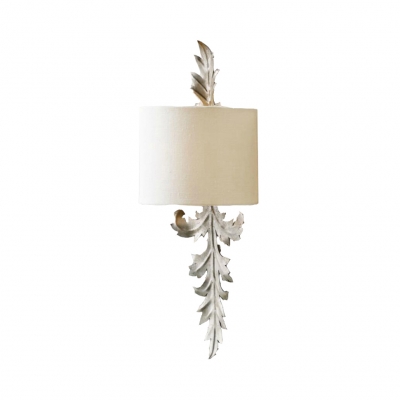 Hotel Shop Metal Wall Light with White Shade and Leaf Shape Lamp Body 1 Light Antique Style Wall Sconce