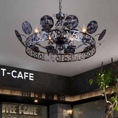 Industrial Round Chandelier Metal 6 Lights Ceiling Light for Living Room Restaurant