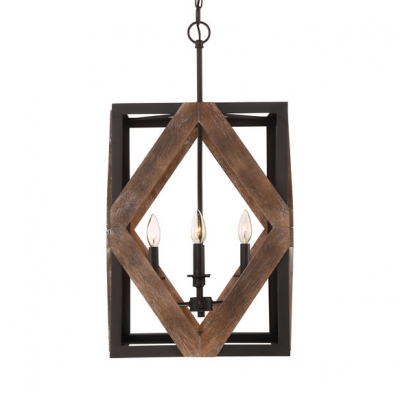 Industrial Square Ceiling Pendant Light with Metal Frame and Candle 4-Lights Hanging Light in Black