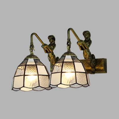 Mermaid Living Room Wall Light Blue/Clear Glass 2 Lights Antique Style Sconce Lamp