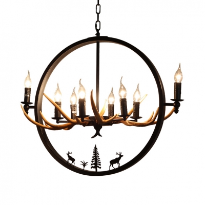 Metal and Resin Candle Chandeliers with Antlers Decoration 6/8 Lights Antique Style Pendant Lamp for Foyer