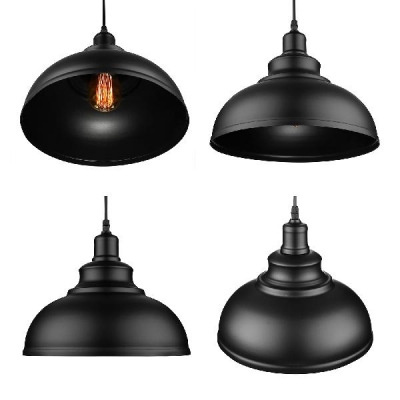 Metal Domed Shade Pendant Light 1 Light Industrial Plug In Hanging Light in Black for Bar Study