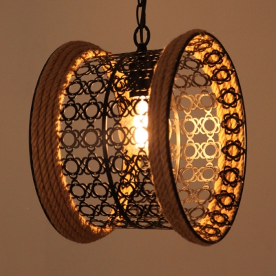 Metal Drum Shape Pendant Lamp Single Light Vintage Hanging Light for Living Room