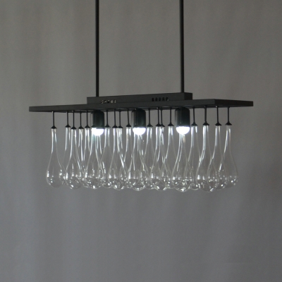 Metal Glass Teardrop Shade Island Pendant Dinging Room Vintage Style Hanging Lamp in Black