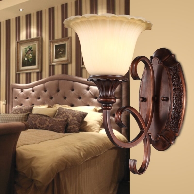 Metal Glass Wall Lamp 1 Light Classic Bell Shade Sconce Light in Rust for Hotel Restaurant Bar