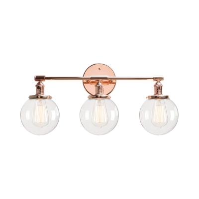 Orb Foyer Hallway Sconce Light Metal and Glass 3 Lights Industrial Wall Light in Copper
