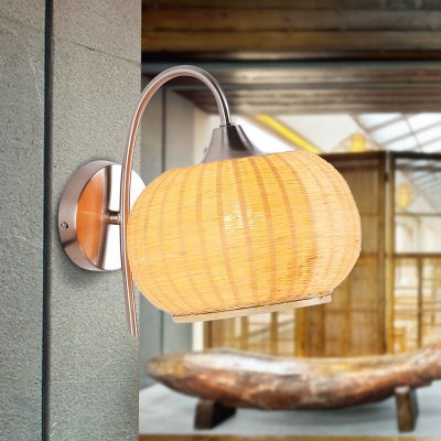 Rattan Lantern Shape Hanging Wall Sconce Dining Room Bedroom Single Light Vintage Style Wall Light in Beige