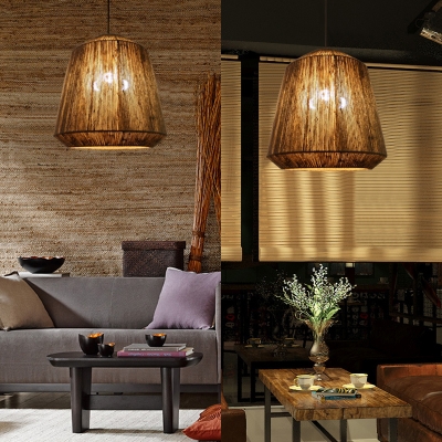 Rope Dome Shade Ceiling Light 3 Lights Rustic Style Hanging Pendant Lamp in Beige