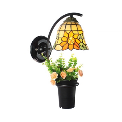 Rustic Style Sunflower Wall Light with Plant Decoration Stained Glass Sconce Light for Hallway