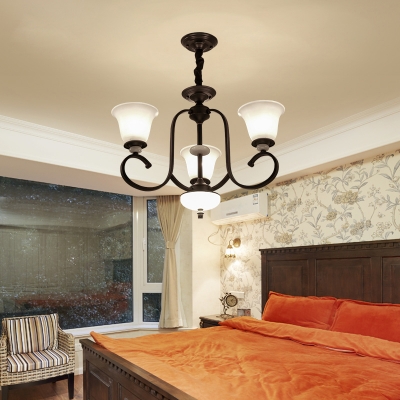 Simple Style Bell Shade Chandelier 3/6/8 Lights Metal Glass Light Fixture for Bedroom Living Room