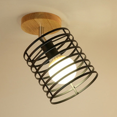 Singe Light Caged Semi Flush Light Vintage Style Rotatable Ceiling Light for Foyer