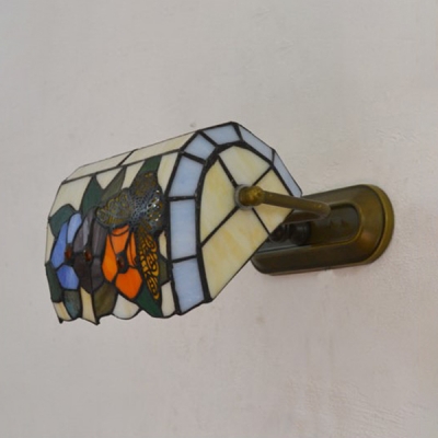 Stained Glass Wall Sconce Bedroom Study Tiffany Style Flower Pattern/Baroque Banker's Lamp with Multi Color