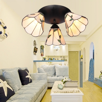 Tiffany Style Ceiling Mount Light 3 Lights White/Blue/Beige Glass Overhead Light for Bedroom