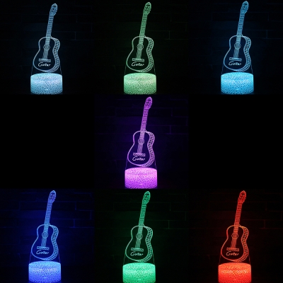Touch Sensor 3D Night Light 7 Color Changing Guitar Pattern Design LED Bedside Lamp with Touch Sensor for Bedroom