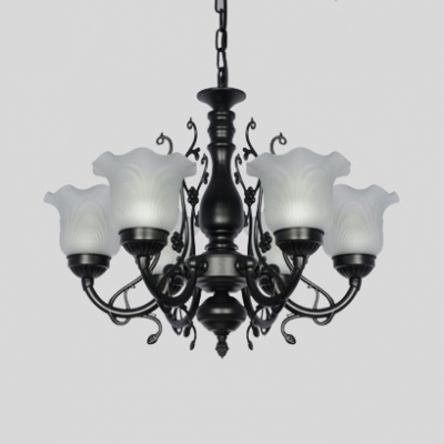 Traditional Black/White Chandelier with Flower Shade 3/5/6 Lights Metal Hanging Light for Bedroom