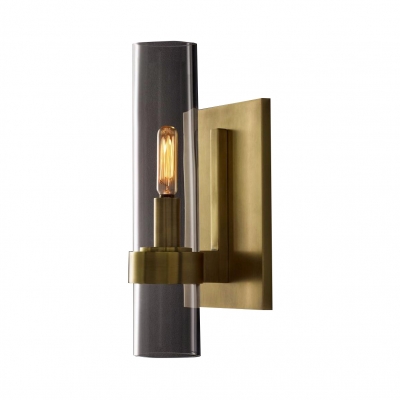 Traditional Cylinder Shade Wall Lamp 1 Light Metal and Clear Glass Sconce Light in Black/Brass for Bathroom