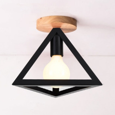 Triangle Semi Flush Mount Modern Metal 1 Light Ceiling Light for Bedroom in Black/Green/Red/Yellow