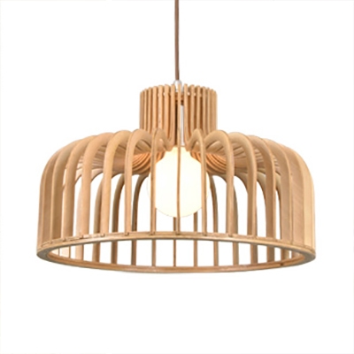 Vintage Style Beige Hanging Light with Barn/Saucer/Curved Shape Single Light Bamboo Pendant Lighting