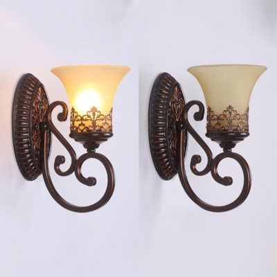 Vintage Style Rust Wall Lamp with Bell Shade 1/2 Lights Glass Metal Sconce Light for Hotel Dining Room