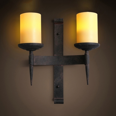 Vintage Style Wall Lamp with Candle Shape 2 Lights Metal Sconce Wall Light for Restaurant Bar