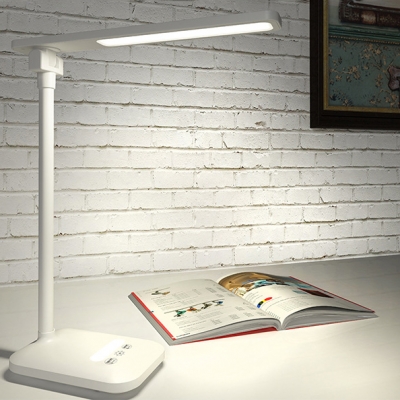 White Eye-Caring LED Desk Light Energy Saving Rotatable Foldable Study Light with Plug in Cord/USB Charging Port
