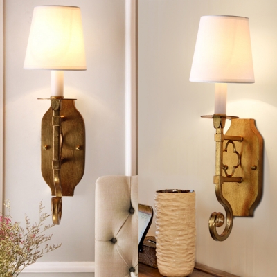 White Tapered Shade Sconce Light 1 Light Vintage Style Metal Light Fixture for Bedroom Stair